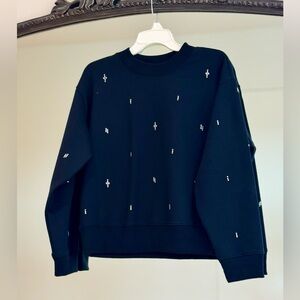 Black Sweatshirt with Crystal Embellishments